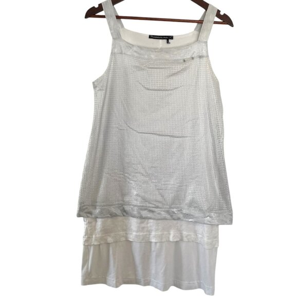 Mado et les Autres Layered Drop Waist Shift Dress Size 2 White Silver Sleeveless - Picture 1 of 4